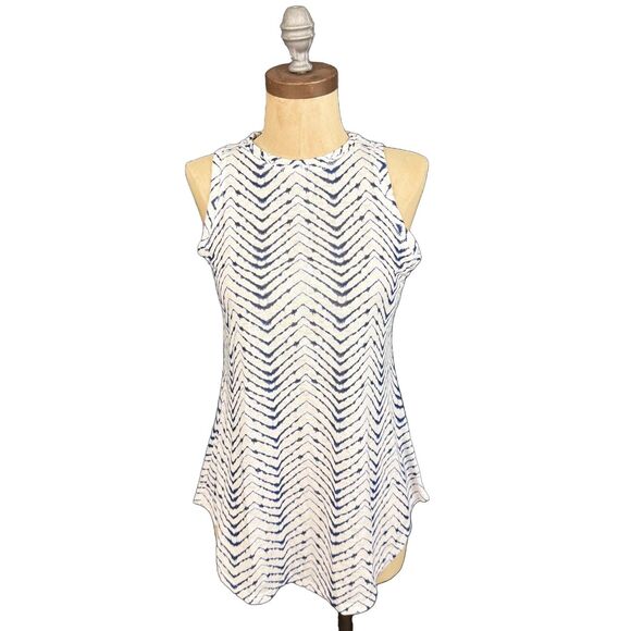 ATHLETA Breezy Tank XXS Arrowhead Stripe Blue White Crewneck Top B41 - Picture 2 of 6